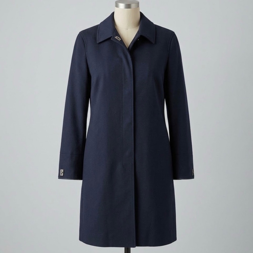 Lauren Ralph Lauren Womens Leather Trim Dress Overcoat Car Jacket Large Navy